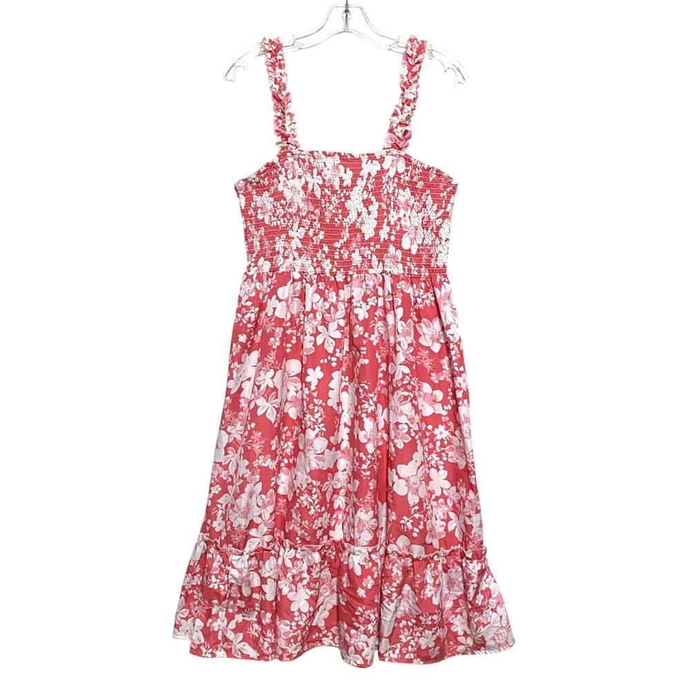 J Gee Floral Womens Dress XL Tropical Summer Resort Square Neck Smocked Ruffles